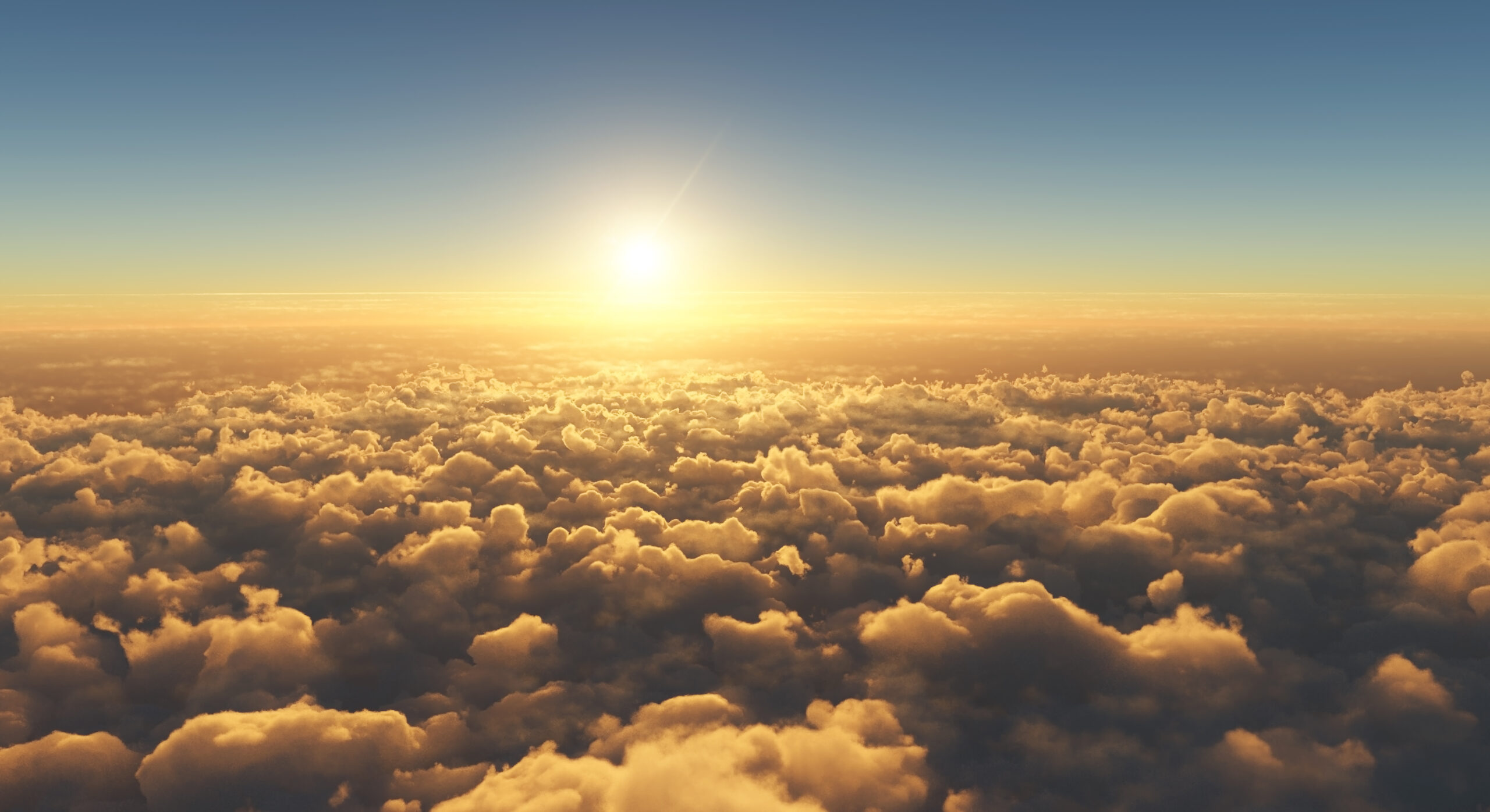 high angle view of beautiful golden sunset above clouds
